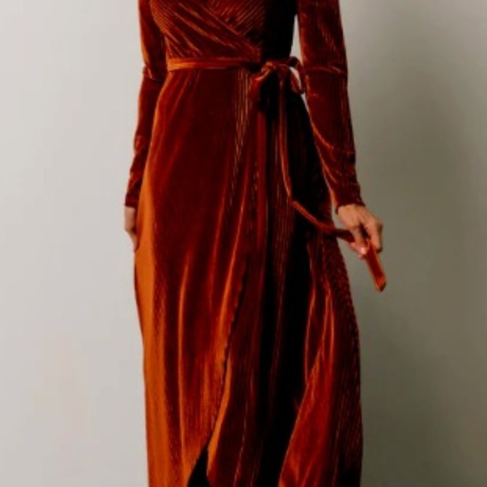 Jada Ribbed Velvet Wrap Dress, Color- Copper Size - XL